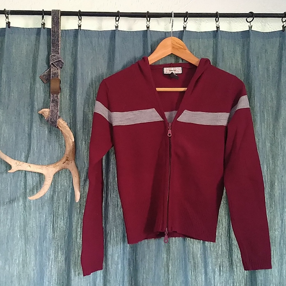 Burgundy Double Zip Hood Sweater